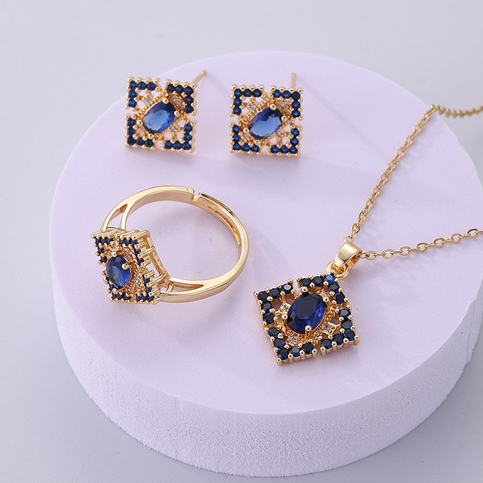 Collar de pendientes de anillos chapados en oro de 18 quilates con incrustaciones de cobre cuadrado retro