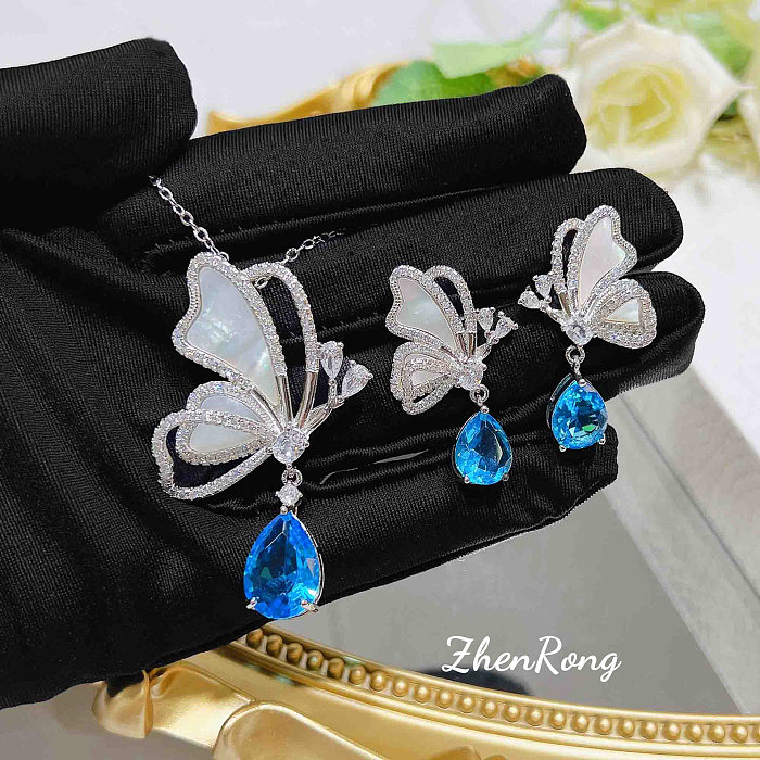 1 Stück 1 Paar Feenstil Schmetterling Verkupferung Naturstein Damen Ohrringe Halskette