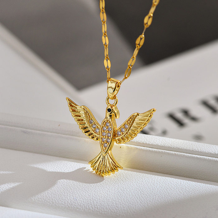 Casual Elegant Luxurious Phoenix Titanium Steel Copper Plating Inlay Zircon Pendant Necklace