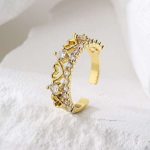 Fashion Heart Shape Copper Open Ring Inlay Zircon Copper Rings