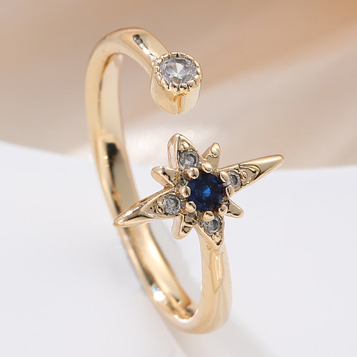 Elegant Korean Style Star Copper Inlay Zircon Open Rings