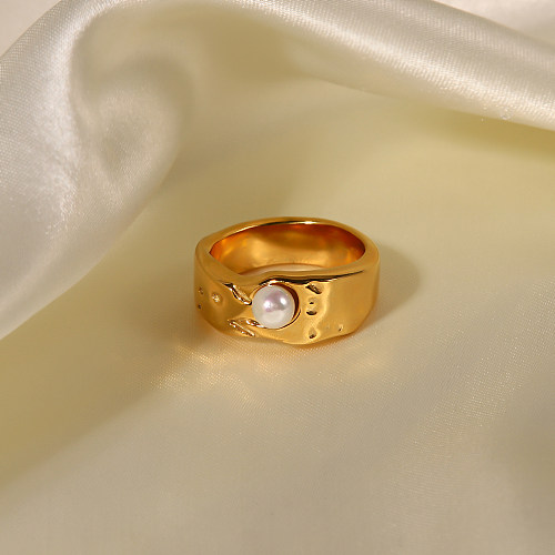 Simple Style Pearl Stainless Steel Inlay Pearl Rings 1 Piece