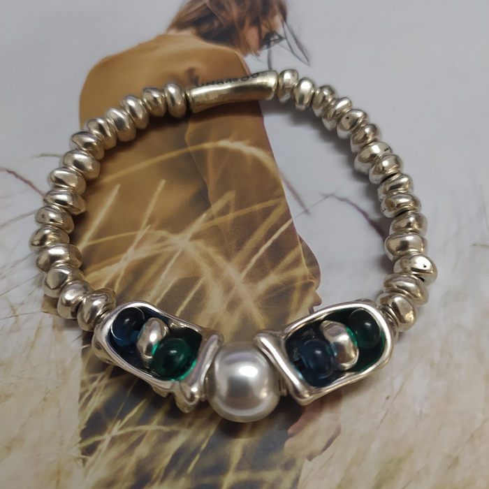 Boucles d'oreilles rétro irrégulières, Imitation de perles, placage de cuivre, bracelets plaqués argent