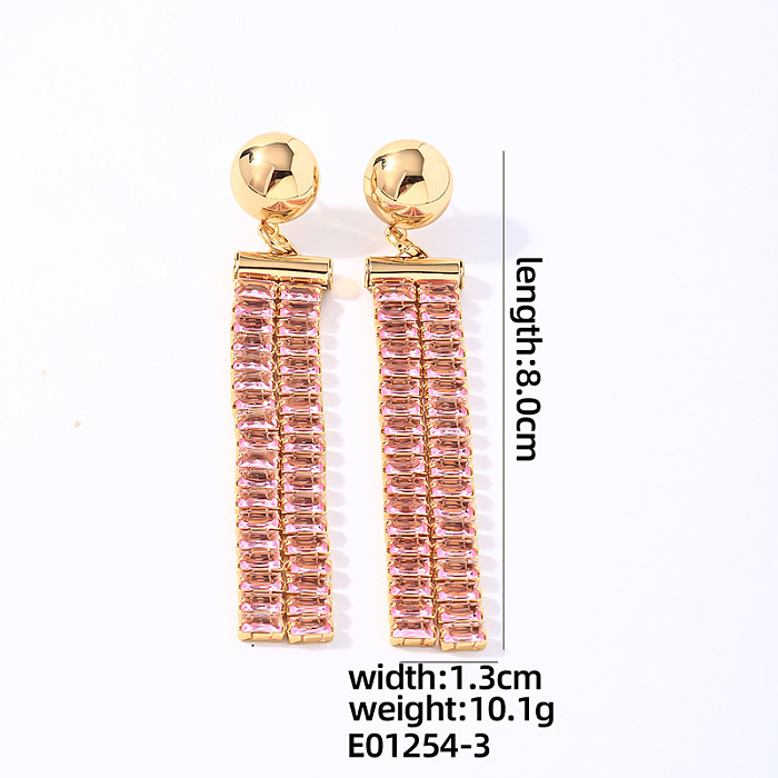 1 Pair Glam Shiny Round Rectangle Plating Inlay Copper Zircon White Gold Plated Gold Plated Drop Earrings