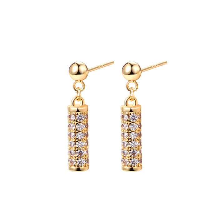 1 Pair Elegant Geometric Solid Color Plating Inlay Sterling Silver Brass Rhinestones 18K Gold Plated Drop Earrings