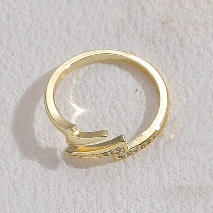 Elegant Snake Lightning Fish Tail Copper Plating Inlay Zircon 14K Gold Plated Open Ring