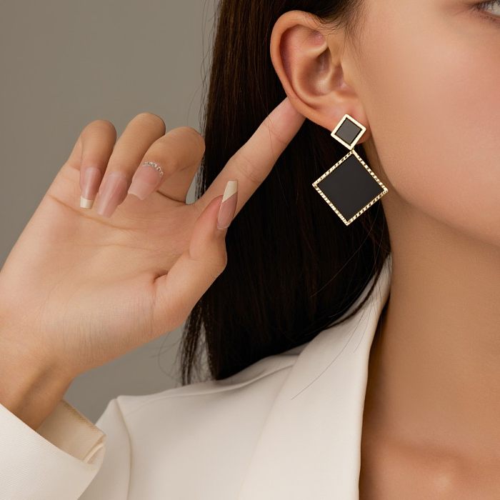 1 Pair Commute Round Square Polishing Plating Copper Gold Plated Drop Earrings