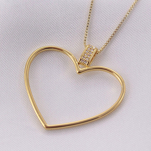 Estilo simples formato de coração cobre branco banhado a ouro colar com pingente de zircão a granel