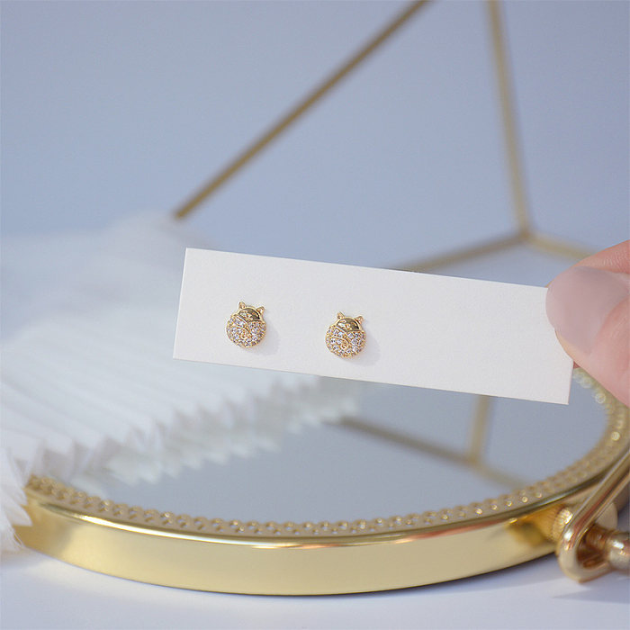 1 Pair Cute Simple Style Cat Plating Inlay Copper Zircon 14K Gold Plated Ear Studs