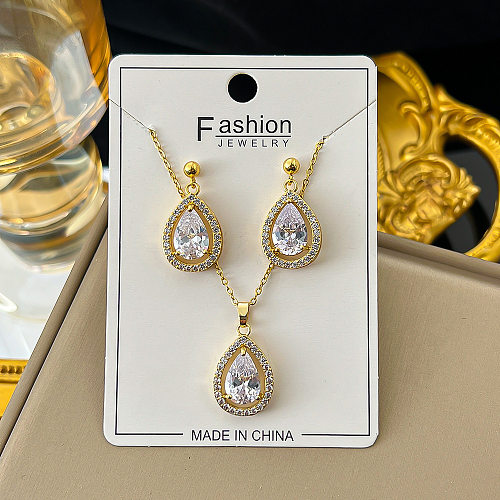 IG Style Simple Style Water Droplets Titanium Steel Plating Inlay Zircon Earrings Necklace
