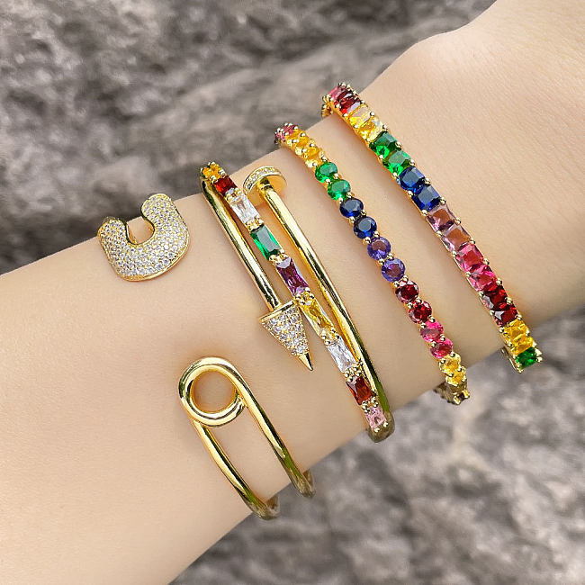 Fashion Colorful Copper Bangle Gold Plated Zircon Copper Bracelets