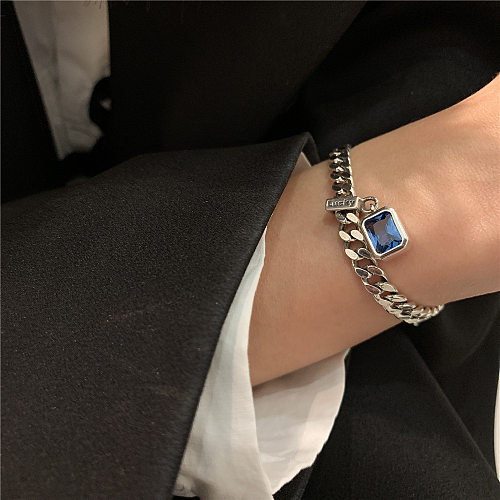 Elegant Lady Letter Square Copper Plating Inlay Zircon Silver Plated Bracelets Necklace