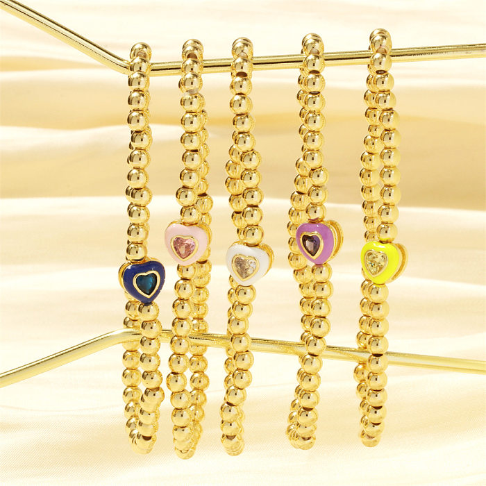 Simple Style Classic Style Heart Shape Copper Beaded Bracelets