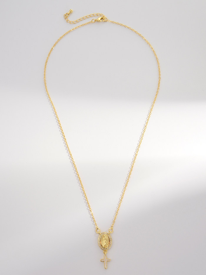 Elegant Streetwear Cross Copper 18K Gold Plated Zircon Pendant Necklace In Bulk