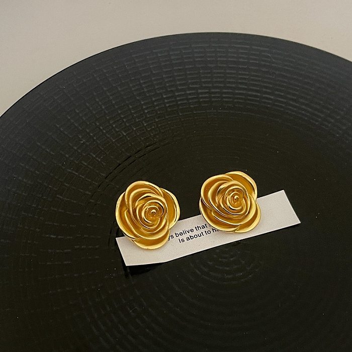 1 paire de clous d'oreilles en cuivre plaqué or, Style Vintage, couleur unie, fleur plaquée