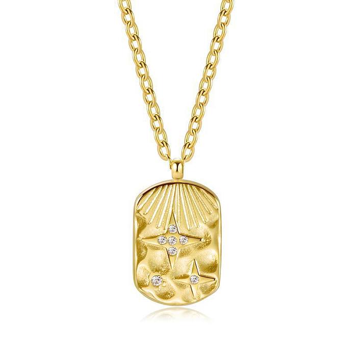 Conjunto de joyería para mujer chapado en oro de 14 quilates con incrustaciones de acero de titanio cuadrado a la moda