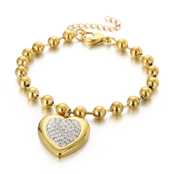 Collar de pulseras chapado en oro de 18 quilates con revestimiento de acero de titanio en forma de corazón informal para vacaciones