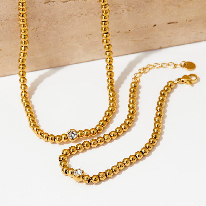 Collier de Bracelets ronds en acier inoxydable, Style moderne et Simple, placage de perles, incrustation de Zircon