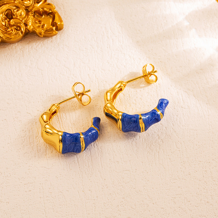 1 Pair INS Style Sweet C Shape Copper Enamel Plating 18K Gold Plated Ear Studs