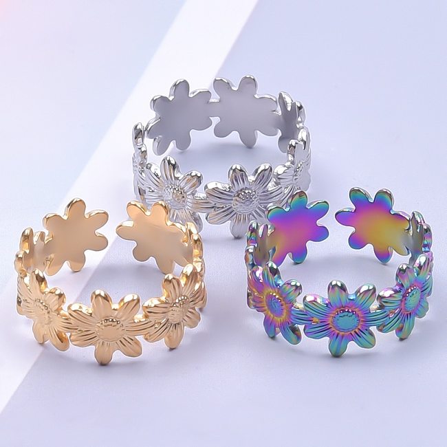 Wholesale Streetwear Flower Stainless Steel Open Ring