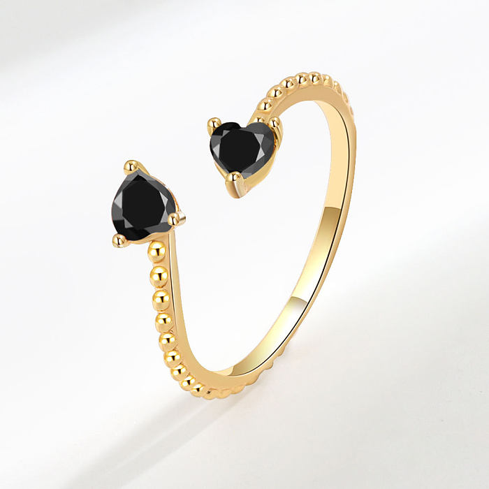 Fashion Heart Shape Copper Plating Inlay Zircon Open Ring 1 Piece