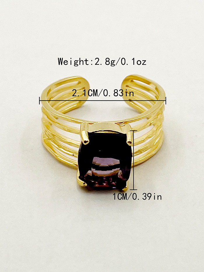 Elegant Simple Style Square Stainless Steel Gold Plated Zircon Open Ring In Bulk