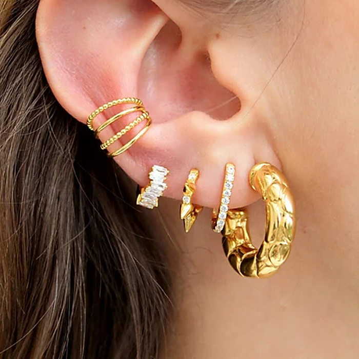 Boucles d'oreilles transfrontalières en argent S925 incrustées d'aiguilles en diamant incrustées de Zircon rectangulaire, boucle d'oreille irrégulière en os