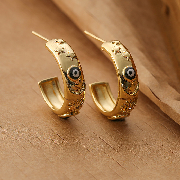 1 Pair INS Style C Shape Devil'S Eye Copper Enamel Plating 18K Gold Plated Ear Studs