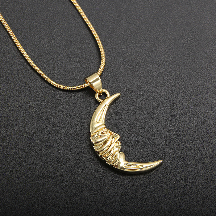 Collier pendentif décontracté en forme de cœur et de lune, Style Vintage, incrustation de cuivre plaqué or Zircon