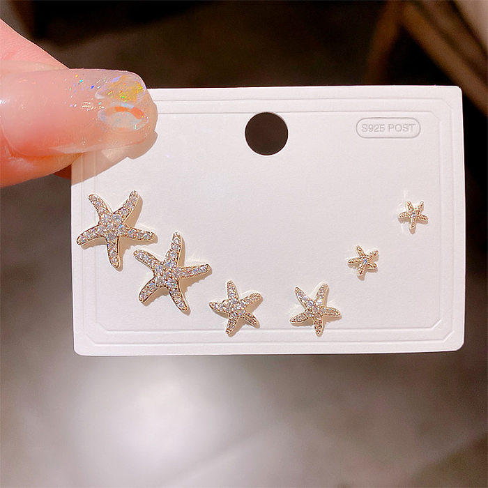 Sweet Round Butterfly Snowflake Copper Plating Inlay Zircon Ear Studs 1 Set