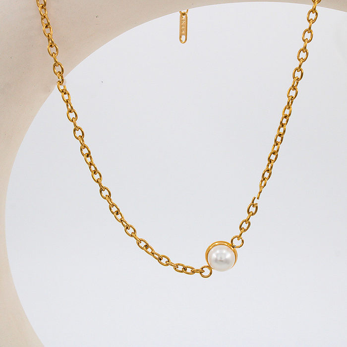 Collar de pendientes de pulseras de perlas artificiales con incrustaciones de acero de titanio geométrico retro