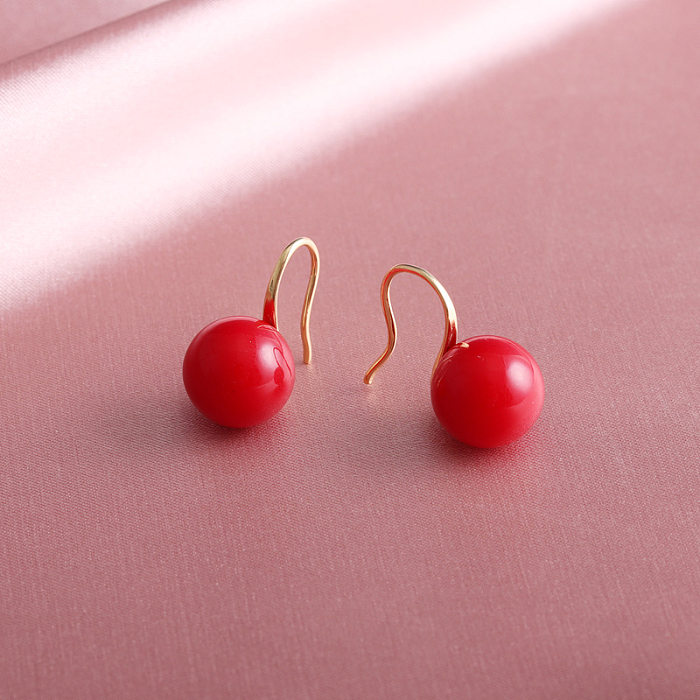 Simple Style Round Copper Plating Inlay Pearl Drop Earrings 1 Pair