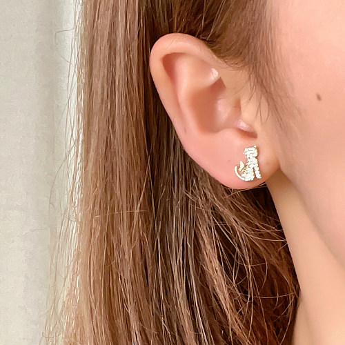 1 Pair Casual Simple Style Shiny Animal Plating Inlay Copper Zircon Gold Plated Ear Studs