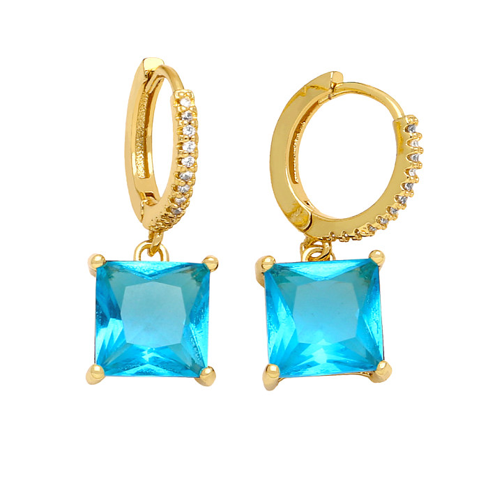 1 Pair Lady Square Plating Inlay Copper Zircon 18K Gold Plated Drop Earrings