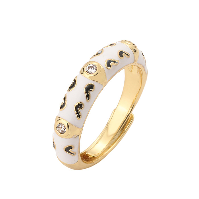 Elegante colorido formato de coração cobre esmaltado embutimento zircão 18K anéis abertos banhados a ouro