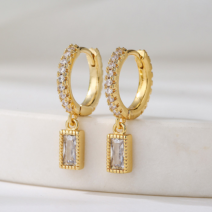 Mode Kupfer überzogen 18 Karat Gold Micro Intarsien Zirkon Geometrische Ohrringe weiblich
