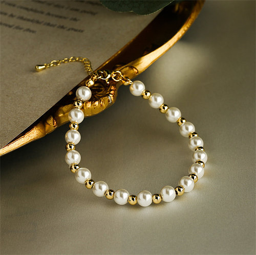 Bracelets plaqués or avec perles rondes en cuivre de style simple