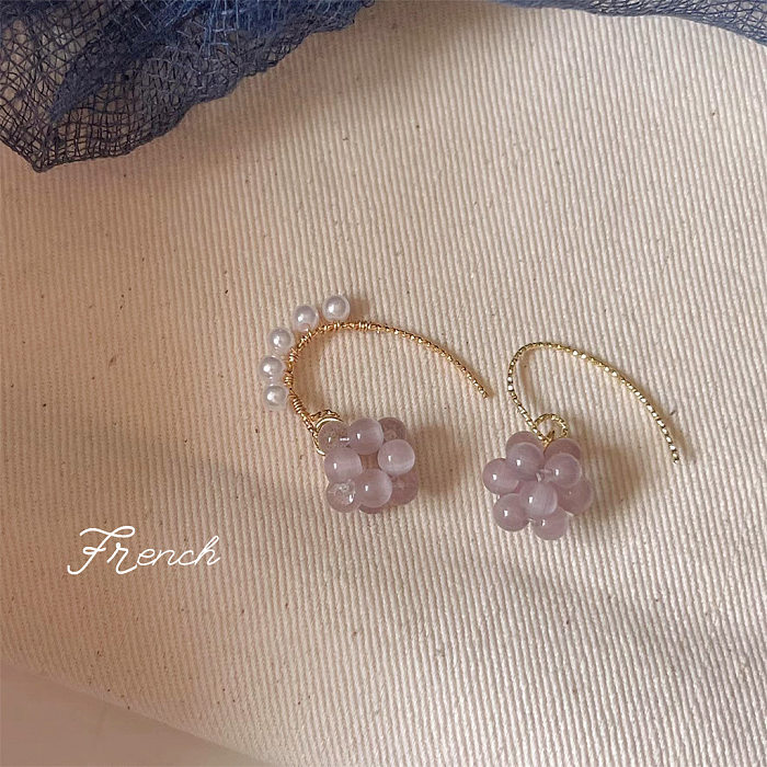 Boucles d'oreilles pendantes en opale, 1 paire, incrustation de cuivre et de raisin de Style français, perles artificielles