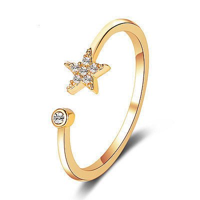 Neuer Ring, einfacher fünfzackiger Stern-Ring, Persönlichkeit, wilder, mit Diamanten besetzter Stern-Öffnungs-Studentenring, Großhandelsschmuck