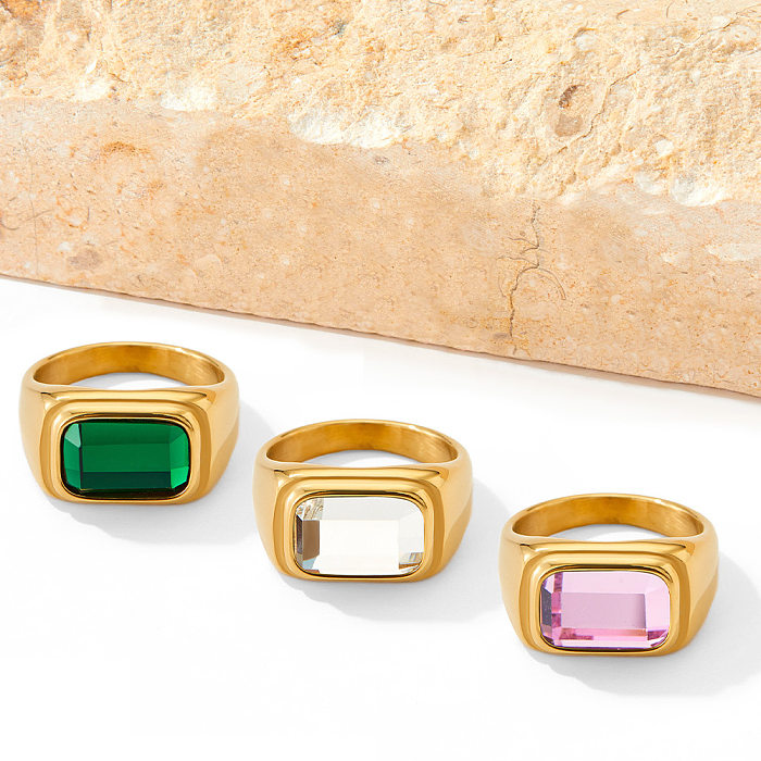 1 Piece Simple Style Square Stainless Steel Inlay Zircon Rings