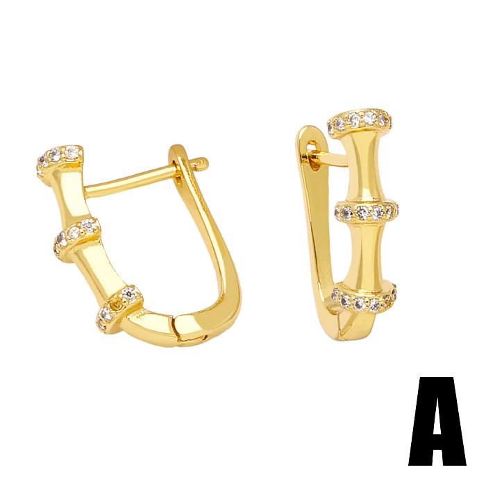 1 Pair IG Style Fashion Simple Style U Shape Plating Inlay Copper Zircon 18K Gold Plated Earrings