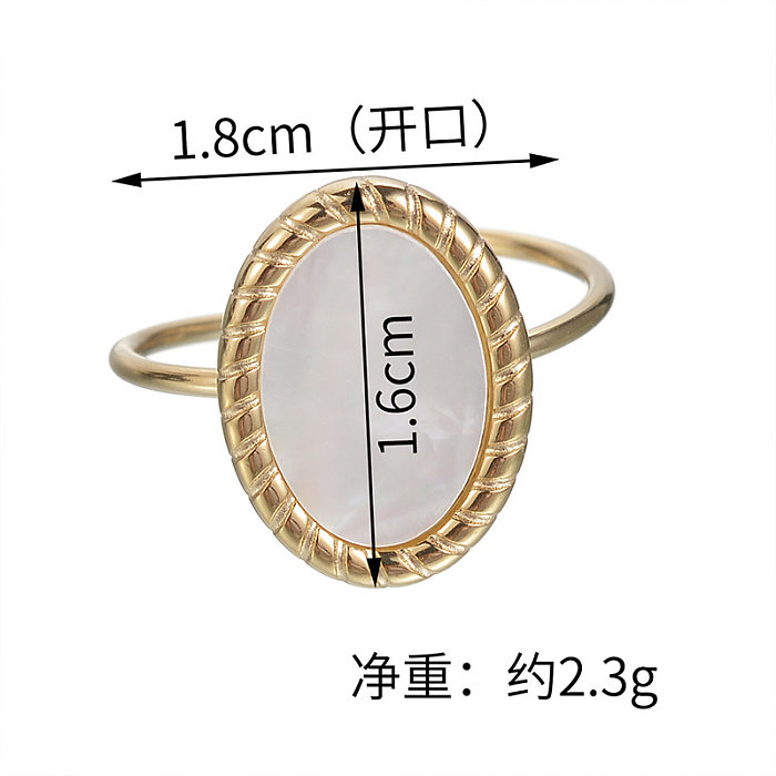 Elegant Vintage Style Oval Stainless Steel Plating Inlay Shell 14K Gold Plated Open Rings