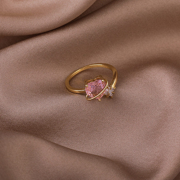 Fashion Cute Pink Heart-shaped Pearl Star Zircon Copper Open Index Finger Ring