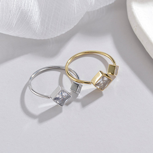 Simple Style Commute Square Stainless Steel 14K Gold Plated Zircon Open Rings In Bulk