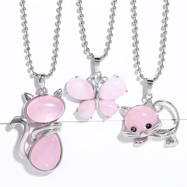 1 Piece Cute Cat Butterfly Copper Plating Artificial Crystal Pendant Necklace