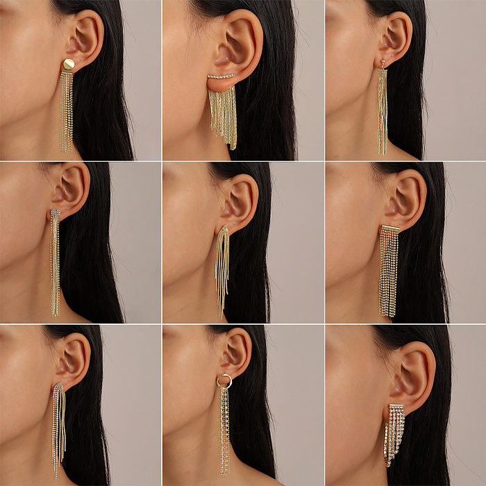 Glam Geometric Copper Earrings Tassel Zircon Copper Earrings