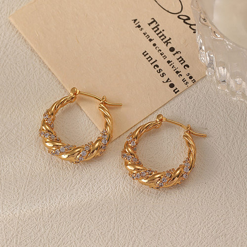 1 Pair Elegant Twist Plating Inlay Copper Zircon Hoop Earrings
