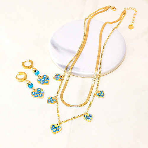 Vintage Style Heart Shape Titanium Steel Plating 18K Gold Plated Earrings Necklace