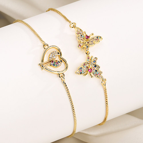 1 Piece Fashion Heart Shape Butterfly Copper Inlay Zircon Bracelets