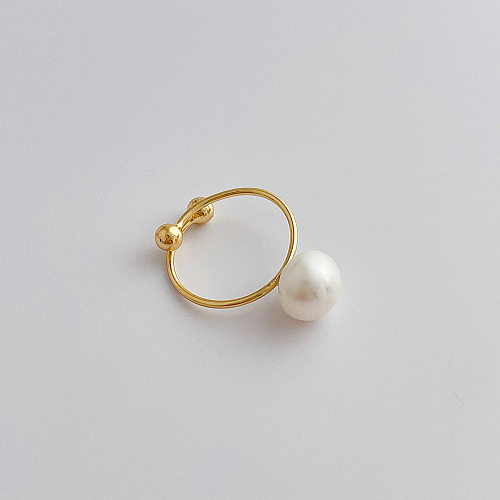 Mode géométrique forme de coeur perle d'eau douce cuivre placage incrustation Zircon anneau ouvert 1 pièce